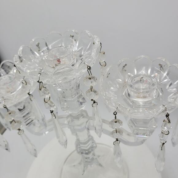 VINTAGE 3 Candle Crystal‎ Candelabra 11" Tall Bohemian Pendant Drops Fluted Base - Picture 14 of 16